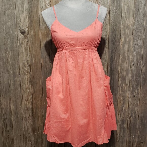 Paisley & Ivy S Women's Mini Sun Dress Coral Cotton Pockets Smocked Cottage - Picture 1 of 7